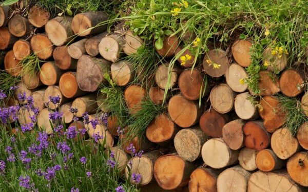 a log pile. greenco sense. designed by: christopher james. young designer garden. rhs flower show tatton park 2013.
